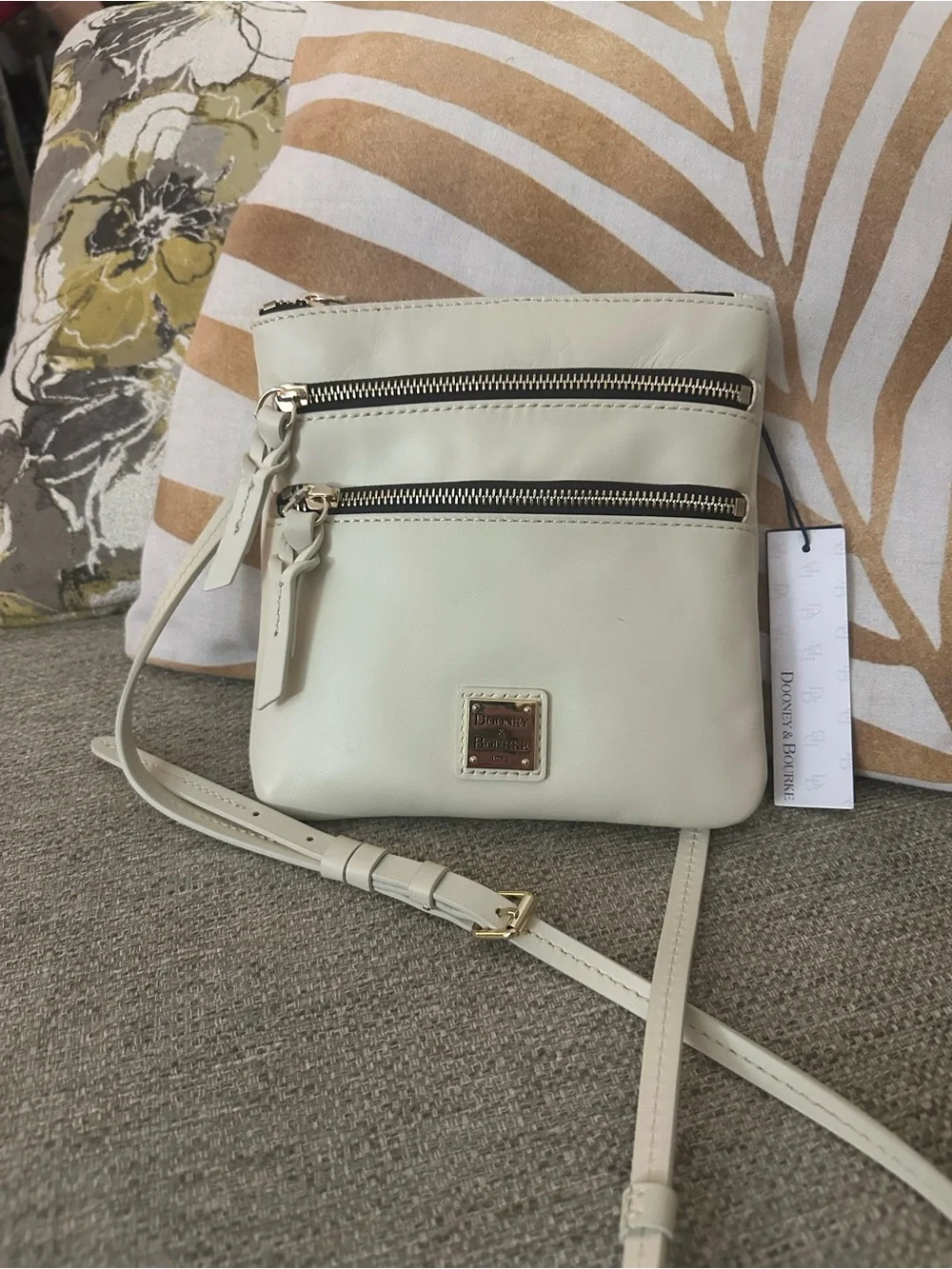 Dooney & Bourke Cream Triple-Zip Leather Crossbody